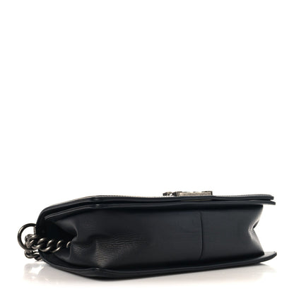 Calfskin Chevron Quilted Medium Chain Boy Flap Black