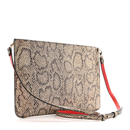 Metallic Snakeskin Embossed Spikes Loubiposh Clutch Gold Pink