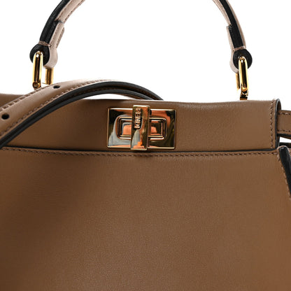 Vitello Seta Fabric Jacquard FF 1974 Mini Peekaboo Iconic Satchel Sand Tobacco Moro