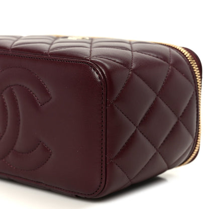 Lambskin Quilted Small Top Handle Vanity Case With Chain Burgundy