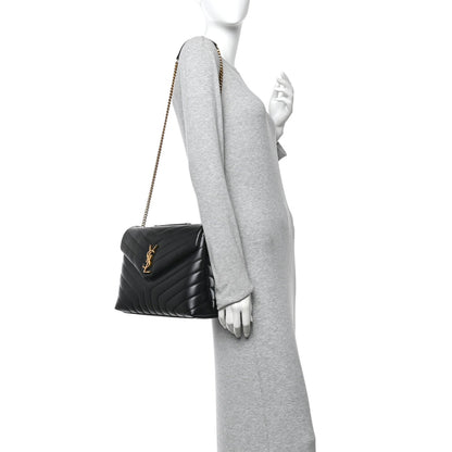 Calfskin Y Quilted Monogram Medium Loulou Chain Satchel Black