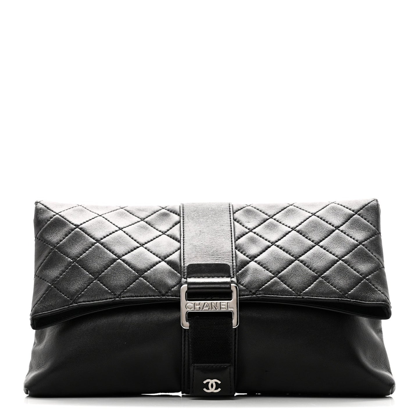 Lambskin Quilted Grip Clutch Black