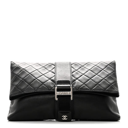 Lambskin Quilted Grip Clutch Black