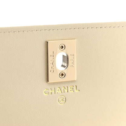 Lambskin Quilted Trendy CC Dual Handle Clutch With Chain Light Beige