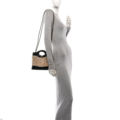 Shiny Lambskin Pony Hair Cheetah Printed Mini 31 Shopping Bag Light Beige Black
