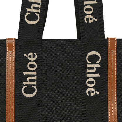 Cotton Calfskin Medium Woody Ribbon Tote Black
