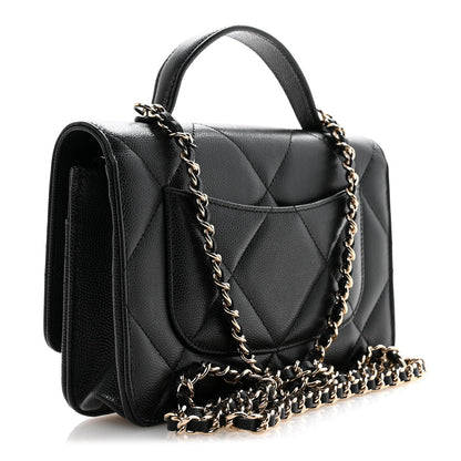 Shiny Caviar Quilted Turnlock Top Handle Wallet On Chain WOC Black