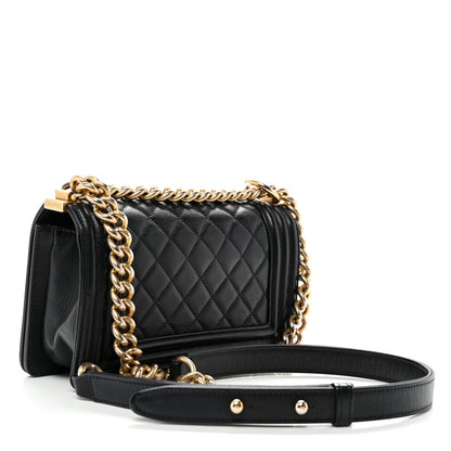 Lambskin Quilted Small Boy Flap Black