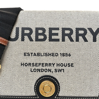 Canvas Horseferry Print Note Crossbody Bag Grey Black