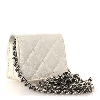 Caviar Quilted Enamel Coco Clutch With Chain White