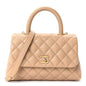Caviar Quilted Mini Coco Handle Flap Beige