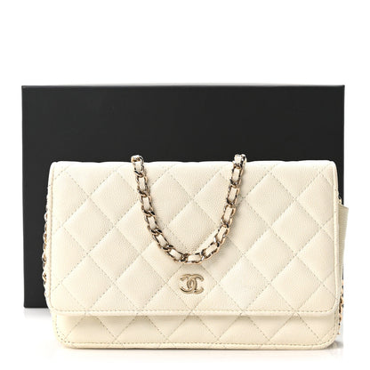 Caviar Quilted Wallet On Chain WOC White