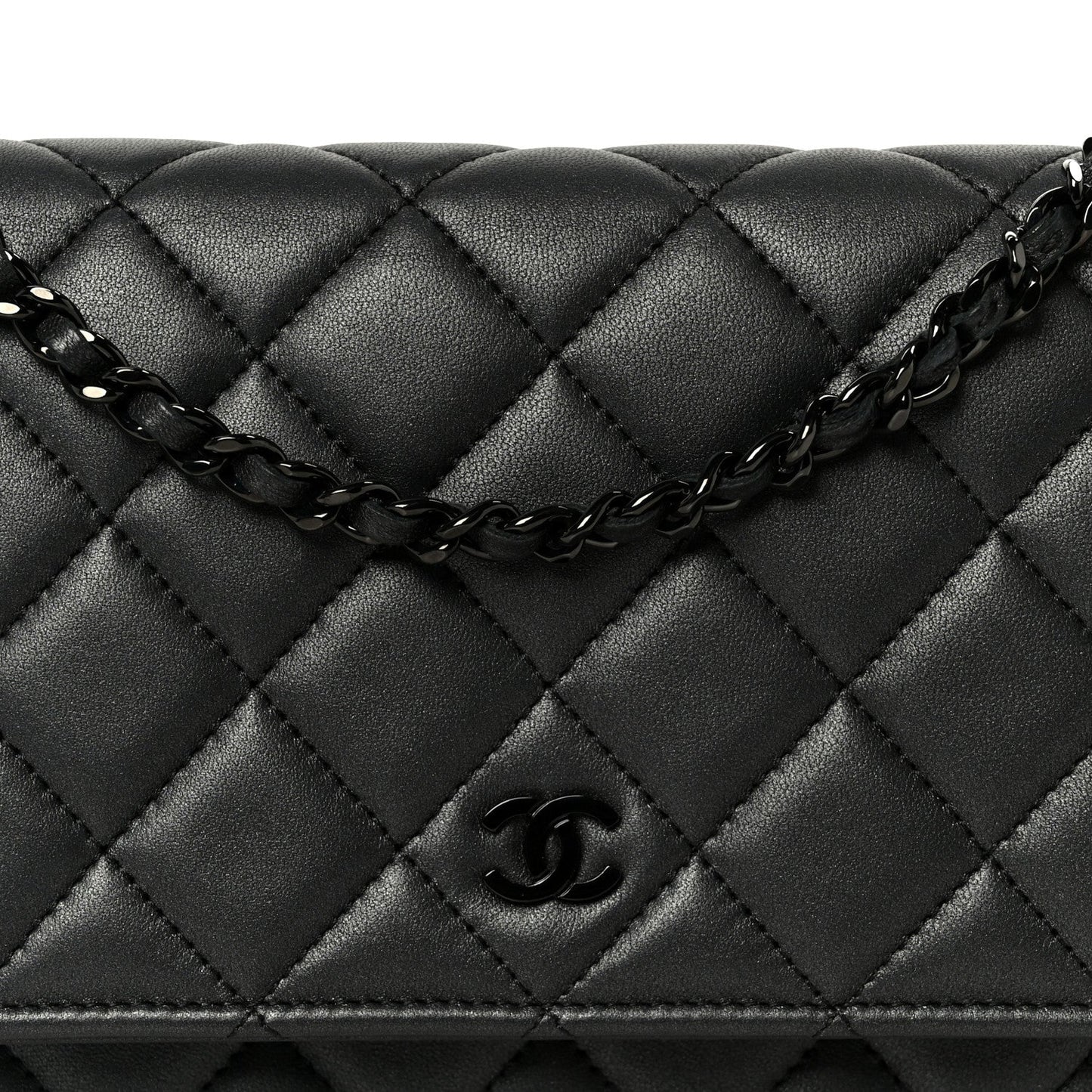 Lambskin Quilted Wallet On Chain WOC So Black