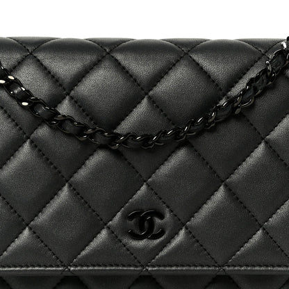 Lambskin Quilted Wallet On Chain WOC So Black
