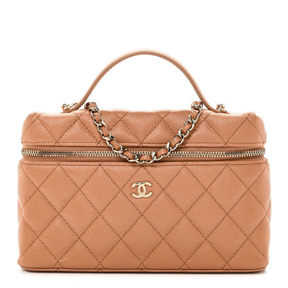 Caviar Quilted Top Handle Slim Vanity With Chain Brown
