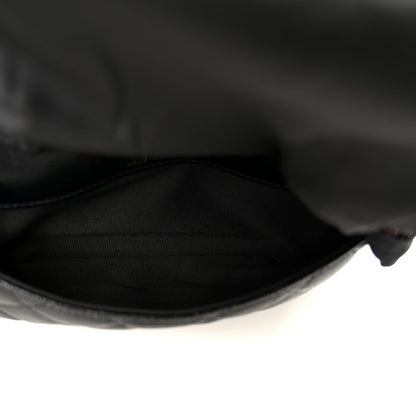 Caviar Fabric Foldable Tote Bag With Chain Black Multicolor