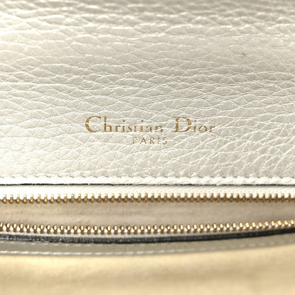 Metallic Grained Calfskin Medium Diorama Flap Bag Silver
