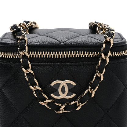 Caviar Quilted Mini Vanity Case With Chain Black