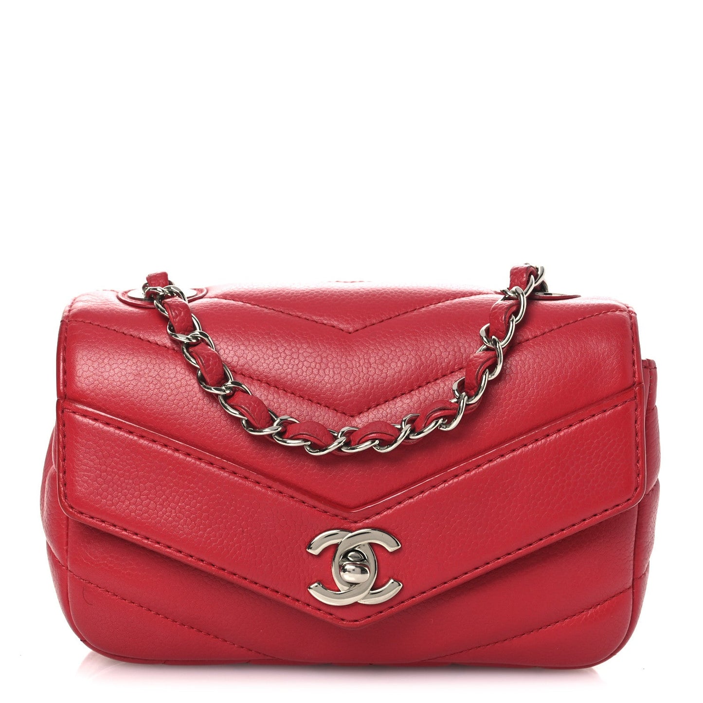 Caviar Chevron Quilted Small Single Flap Red