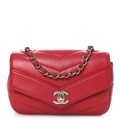 Caviar Chevron Quilted Small Single Flap Red