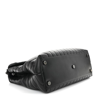 Calfskin Y Quilted Monogram Monochrome Large Loulou Chain Satchel Black