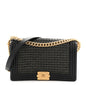 Lambskin Braided Woven Medium Boy Flap Navy Black