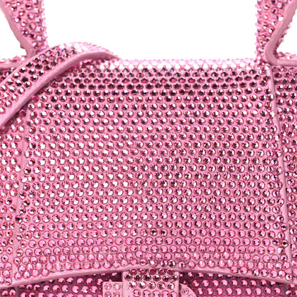Strass Suede Hourglass Top Handle Bag XS Pink