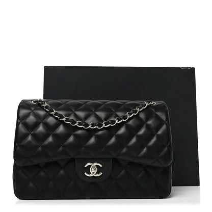 Lambskin Quilted Jumbo Double Flap Black