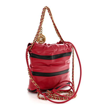 Shiny Calfskin Striped Mini Chanel 22 Red Black