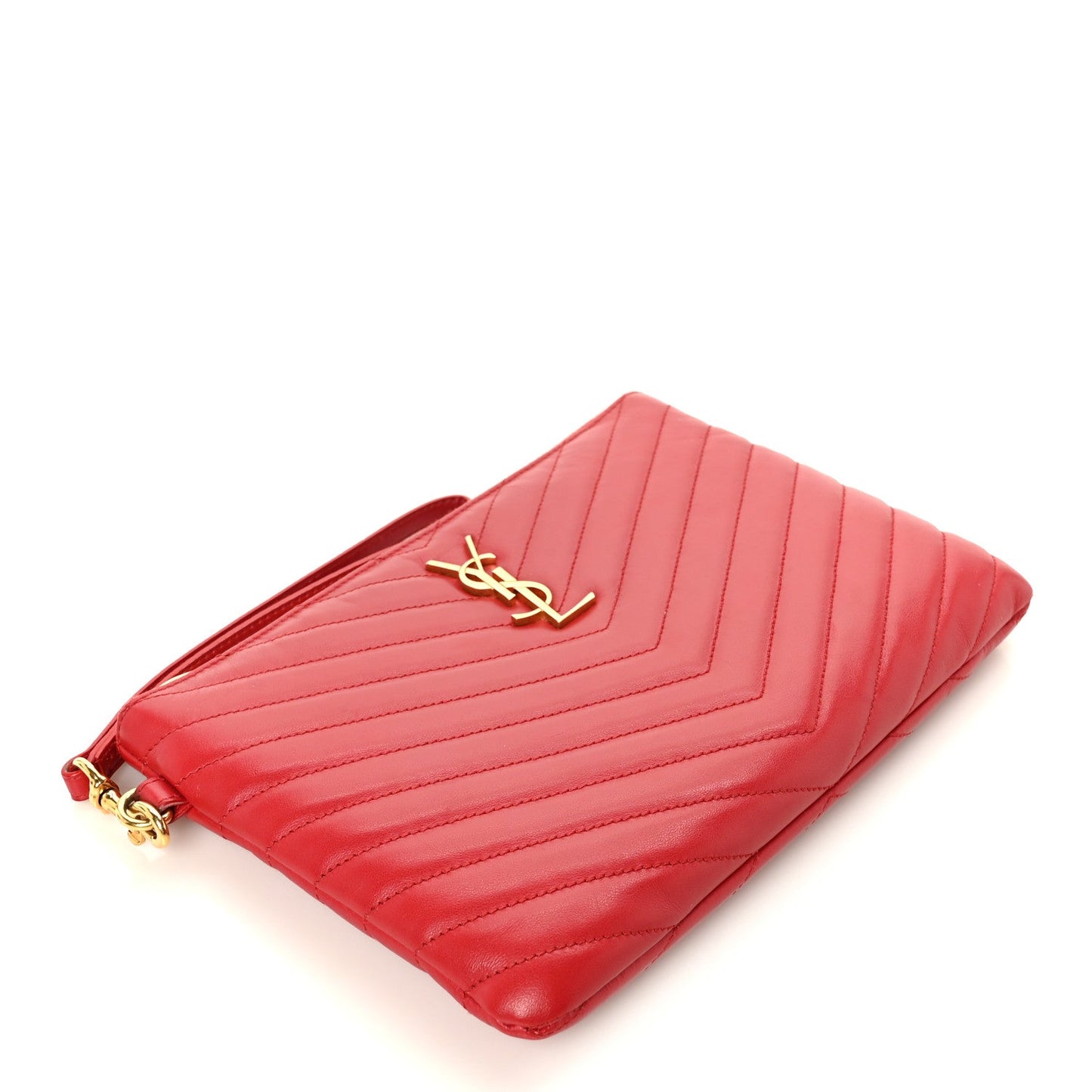 Calfskin Matelasse Chevron Monogram A5 Wristlet Bandana Red