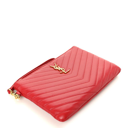 Calfskin Matelasse Chevron Monogram A5 Wristlet Bandana Red