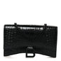 Shiny Calfskin Monochrome Crocodile Embossed Hourglass Chain Bag Black