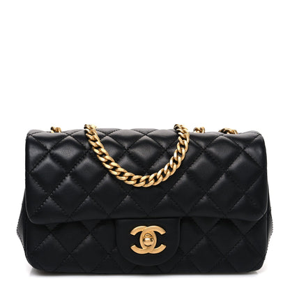Lambskin Quilted Mini Rectangular Sweet Camellia Flap  Black