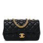 Lambskin Quilted Mini Rectangular Sweet Camellia Flap  Black