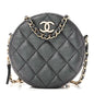 Iridescent Caviar Quilted Round Clutch With Chain Black