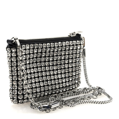 Mesh Crystal Rhinestone Nano Heiress Shoulder Bag Black Silver