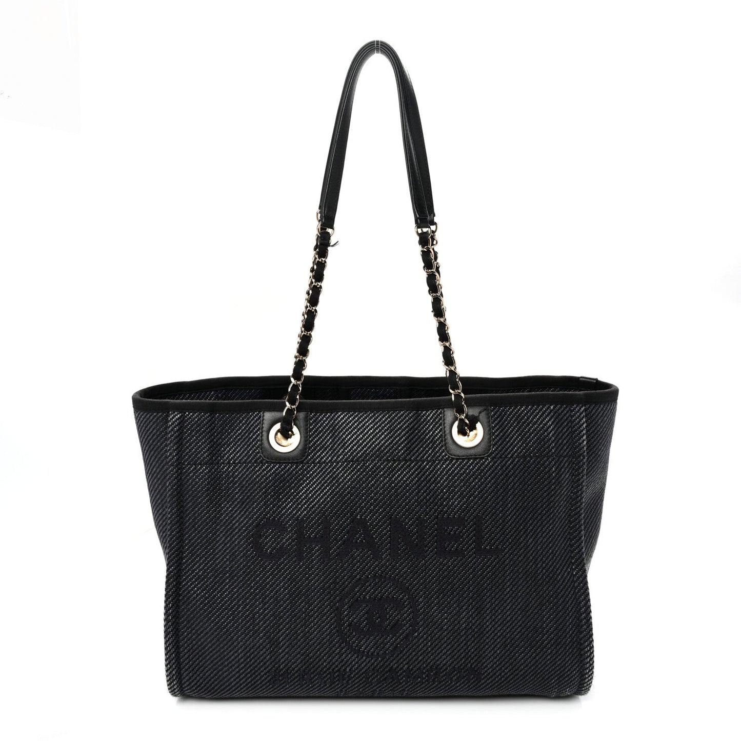 Mixed Fibers Calfskin Small Deauville Tote Black