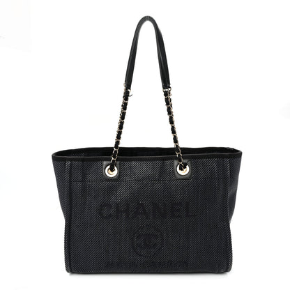 Mixed Fibers Calfskin Small Deauville Tote Black