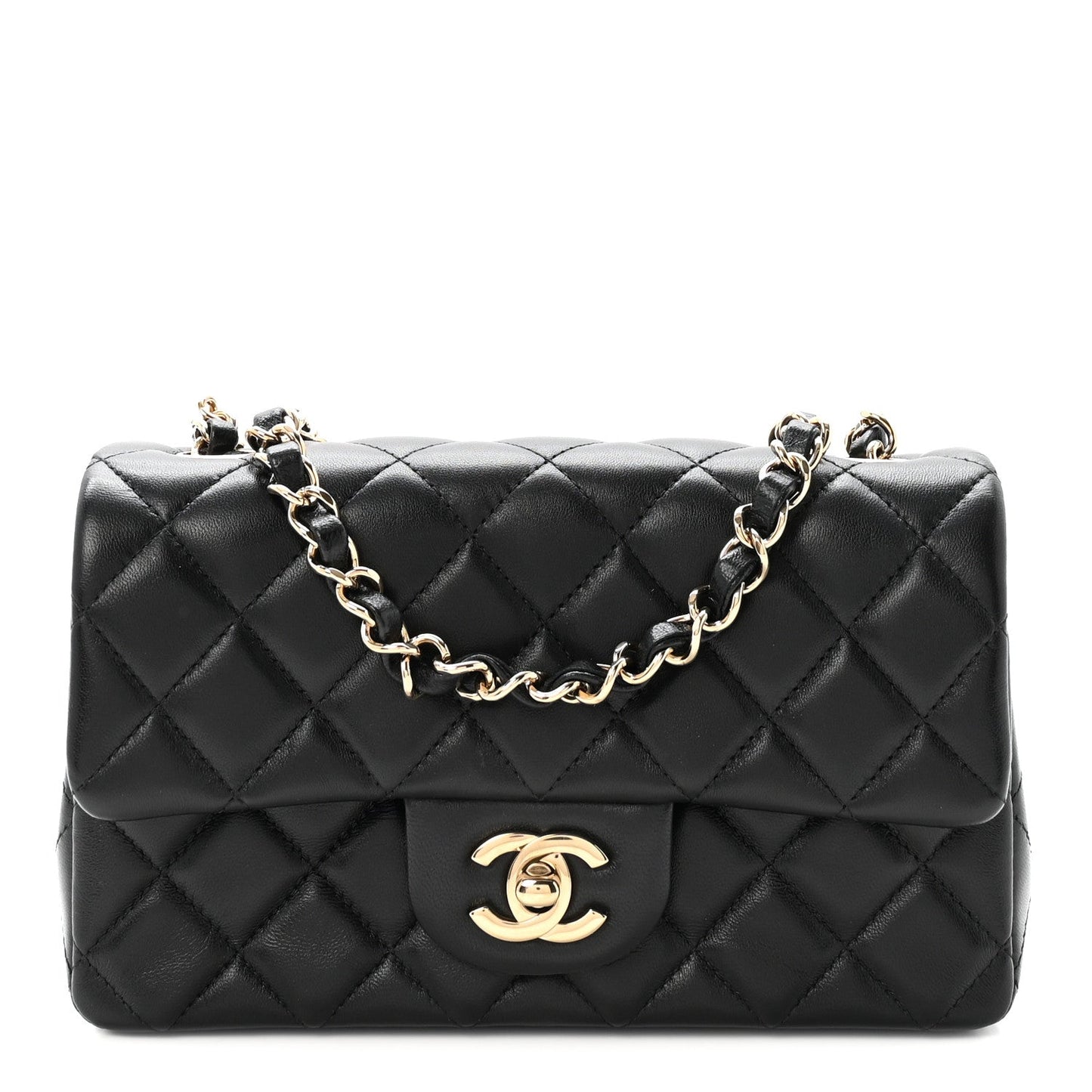 Lambskin Quilted Mini Rectangular Flap  Black