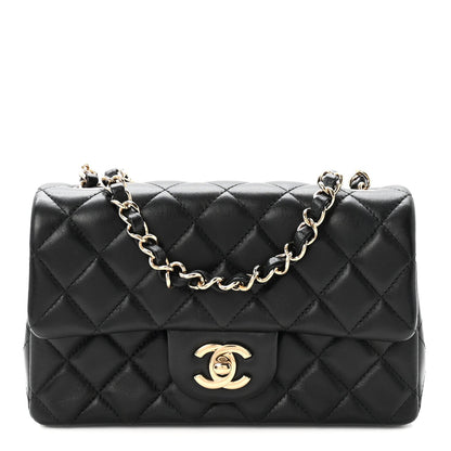 Lambskin Quilted Mini Rectangular Flap  Black