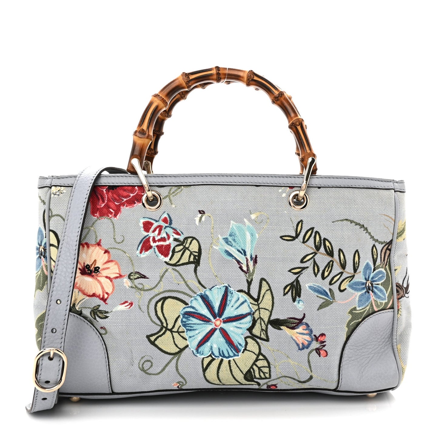 Canvas Cellarius Calfskin Flora Knight Medium Bamboo Shopper Tote Light Blue