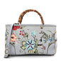 Canvas Cellarius Calfskin Flora Knight Medium Bamboo Shopper Tote Light Blue
