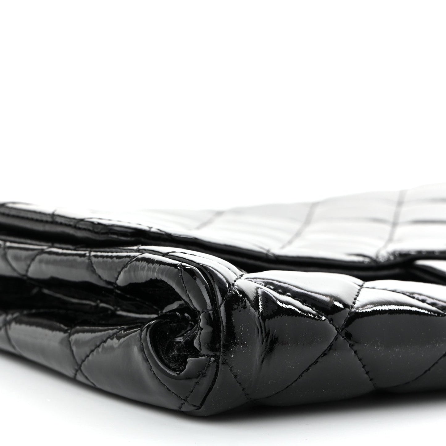 Patent Quilted Clutch with Chain Flap Black