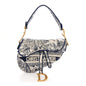 Canvas Embroidered Toile de Jouy Saddle Bag Blue