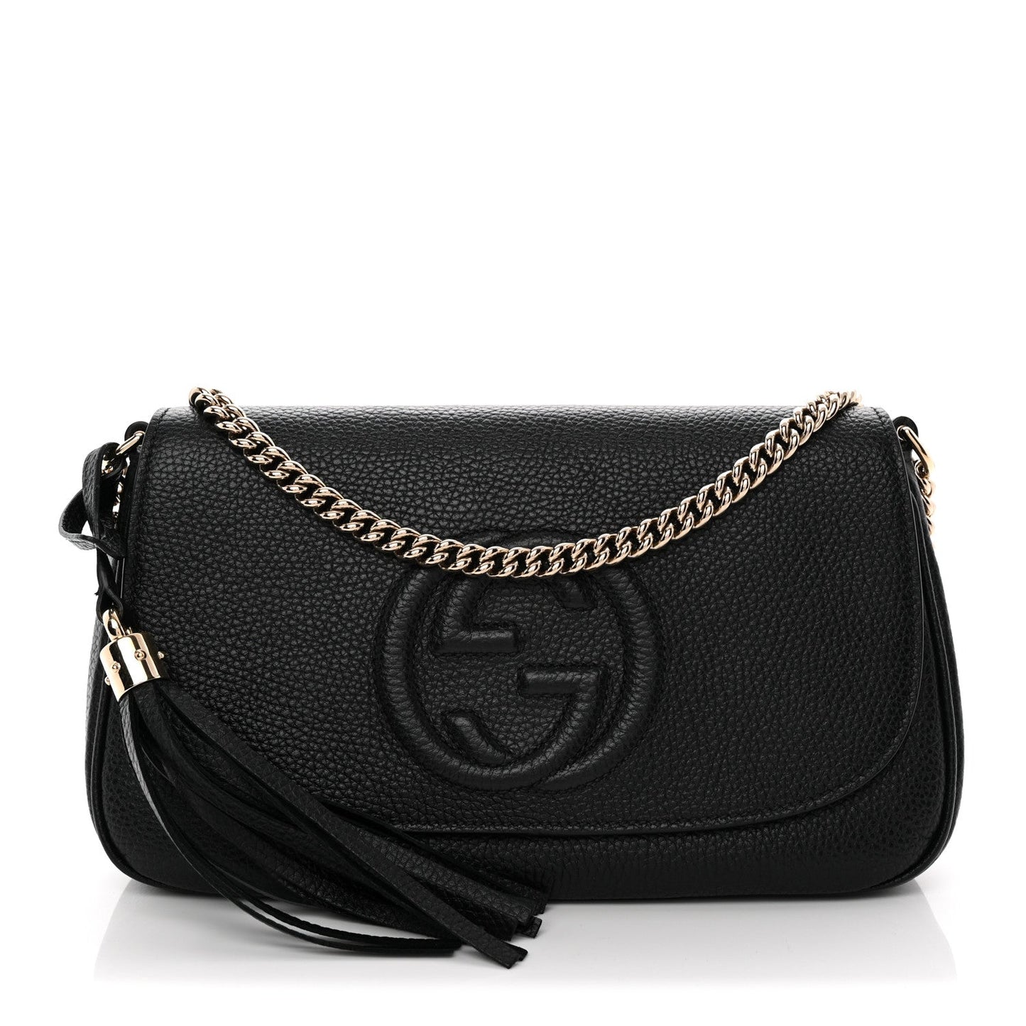 Pebbled Calfskin Medium Soho Flap Crossbody Black