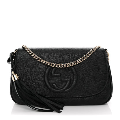 Pebbled Calfskin Medium Soho Flap Crossbody Black