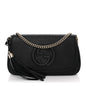 Pebbled Calfskin Medium Soho Flap Crossbody Black