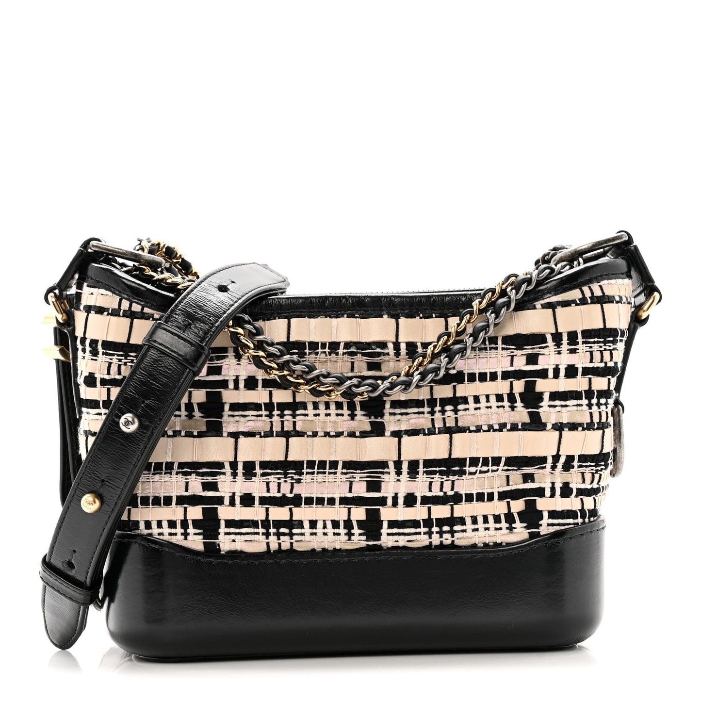 Tweed Calfskin Calfskin Small Gabrielle Hobo Black Light Beige