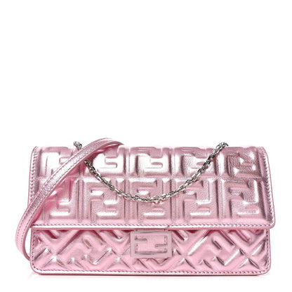 Metallic Nappa Matisse FF Embossed Wallet On Chain Rosa