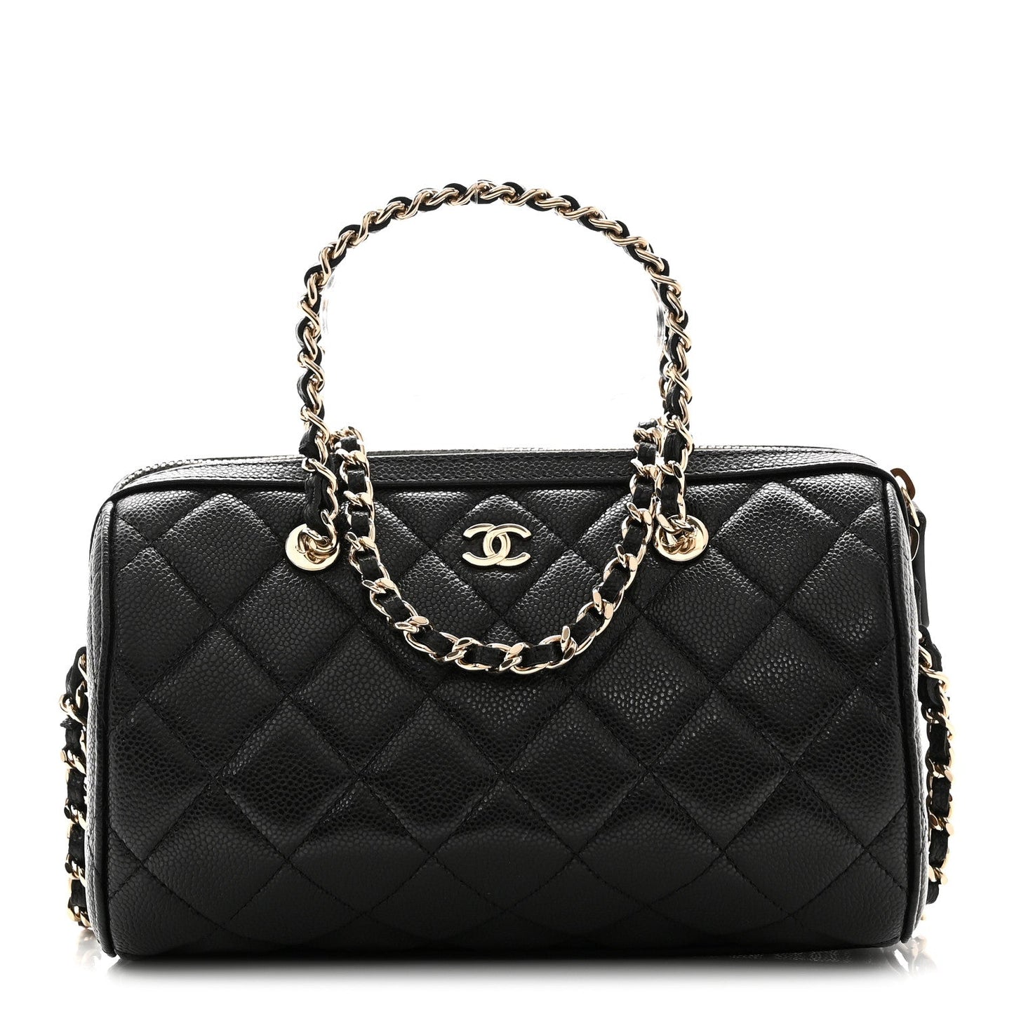 Caviar Quilted Barrel Clutch With Chain  Black